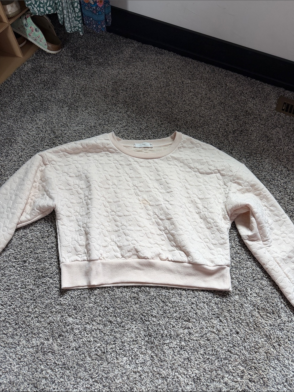 Pink Rose Pale Pink Quilted Crop Sweatshirt